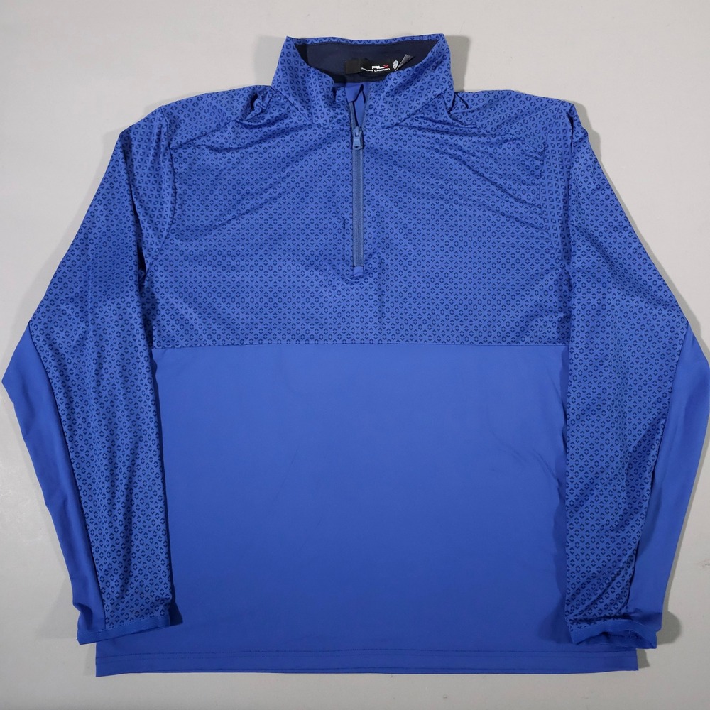 RLX Ralph Lauren 1/4 Zip Pullover Mens XL Blue Geometric Pattern Performance Top